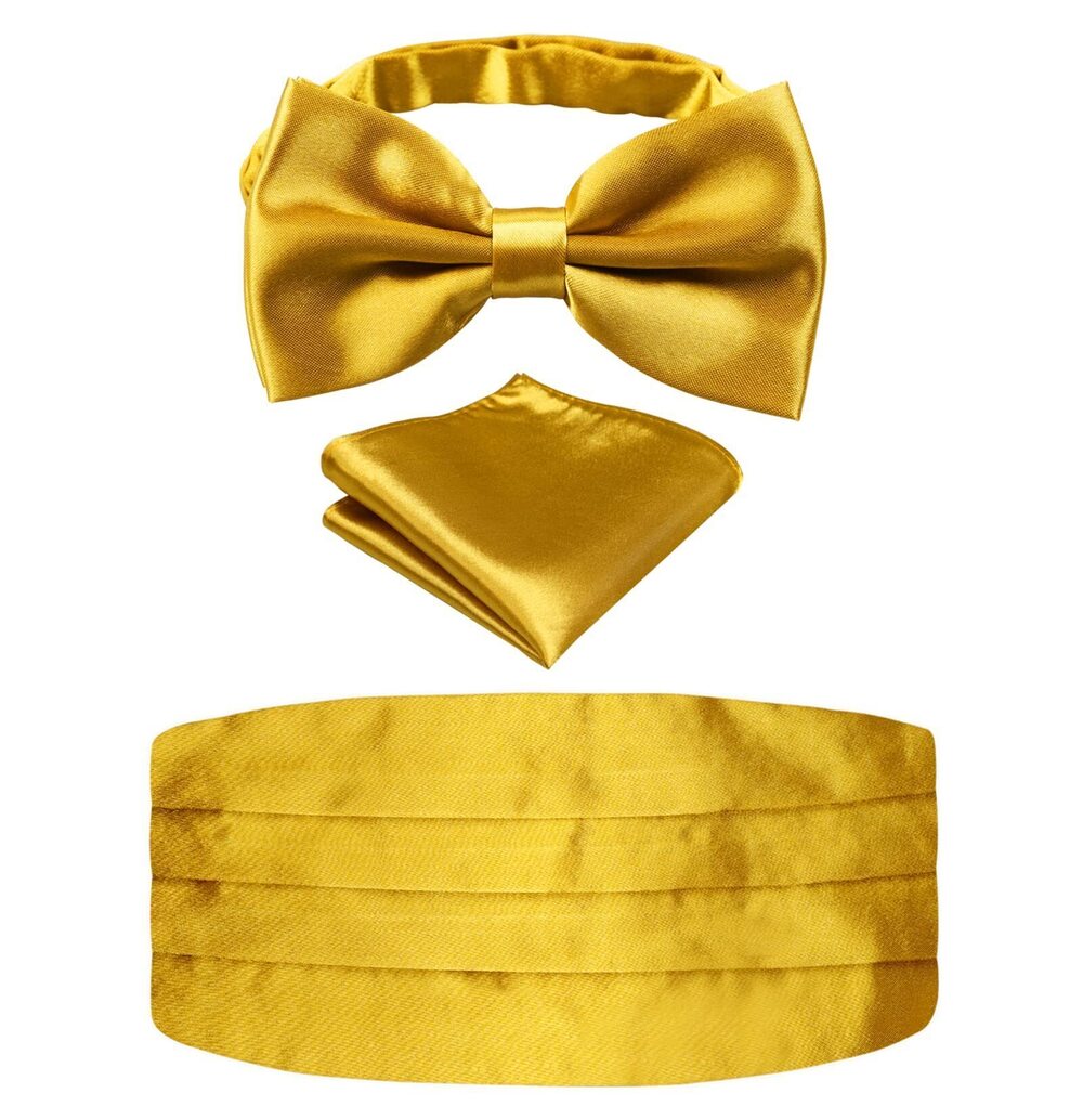 3543 Prom Bow Tie, Handkerchief and Cummerbund Set Solid Golden